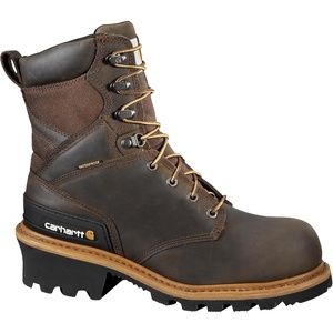 image:imageCarhartt 8 Waterproof Leather Logger Boot  Composite Toe Work Boots for Men with Goodyear Welt SlipResistant Outsole EH RatedCrazy Horse Brown