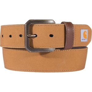 image:imageCarhartt Mens Casual Rugged Canvas Duck Belt WAntique Brass Buckle and Contrast Curdoroy BackingCarhartt Brown