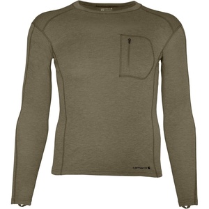image:imageCarhartt Mens Force Midweight SyntheticMerino Wool Blend Base Layer Crewneck Pocket TopBurnt Olive Heather