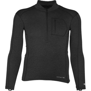 image:imageCarhartt Mens Force Midweight SyntheticMerino Wool Blend Base Layer QuarterZip Pocket TopBlack Heather
