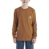 image:imageCarhartt Boys LongSleeve Logo Sleeve Pocket TShirt  Cotton Jersey  Midweight Cotton Is Soft Against The Skin But  Everyday WearCarhartt Brown
