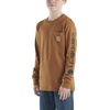image:imageCarhartt Boys LongSleeve Logo Sleeve Pocket TShirt  Cotton Jersey  Midweight Cotton Is Soft Against The Skin But  Everyday WearCarhartt Brown