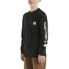 image:imageCarhartt Boys LongSleeve Logo Sleeve Pocket TShirt  Cotton Jersey  Midweight Cotton Is Soft Against The Skin But  Everyday WearCaviar Dark Black