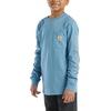image:imageCarhartt Boys LongSleeve Logo Sleeve Pocket TShirt  Cotton Jersey  Midweight Cotton Is Soft Against The Skin But  Everyday WearCoronet Blue
