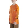 image:imageCarhartt Boys LongSleeve Logo Sleeve Pocket TShirt  Cotton Jersey  Midweight Cotton Is Soft Against The Skin But  Everyday WearExotic Orange