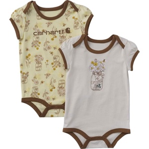 image:imageCarhartt Baby Girls Shortsleeve Pocket BodysuitBeige Bee Print