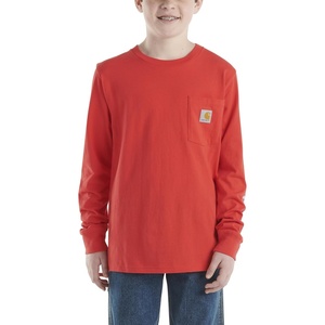 image:imageCarhartt Boys LongSleeve Logo Sleeve Pocket TShirt  Cotton Jersey  Midweight Cotton Is Soft Against The Skin But  Everyday WearBittersweet