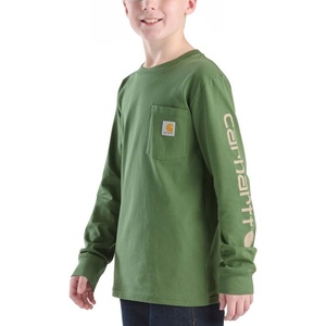 image:imageCarhartt Boys LongSleeve Logo Sleeve Pocket TShirt  Cotton Jersey  Midweight Cotton Is Soft Against The Skin But  Everyday WearBronze Green