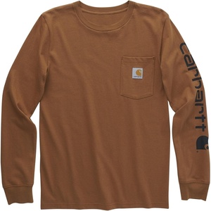 image:imageCarhartt Boys LongSleeve Logo Sleeve Pocket TShirt  Cotton Jersey  Midweight Cotton Is Soft Against The Skin But  Everyday WearCarhartt Brown