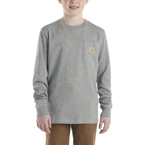image:imageCarhartt Boys LongSleeve Logo Sleeve Pocket TShirt  Cotton Jersey  Midweight Cotton Is Soft Against The Skin But  Everyday WearCharcoal Grey Heather
