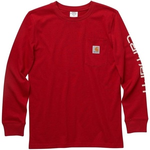image:imageCarhartt Boys LongSleeve Logo Sleeve Pocket TShirt  Cotton Jersey  Midweight Cotton Is Soft Against The Skin But  Everyday WearChili Pepper