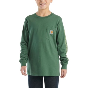 image:imageCarhartt Boys LongSleeve Logo Sleeve Pocket TShirt  Cotton Jersey  Midweight Cotton Is Soft Against The Skin But  Everyday WearCilantro