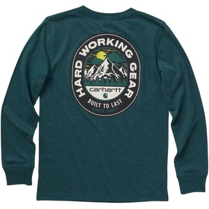 image:imageCarhartt Boys LongSleeve Logo Sleeve Pocket TShirt  Cotton Jersey  Midweight Cotton Is Soft Against The Skin But  Everyday WearDeep Teal Heather