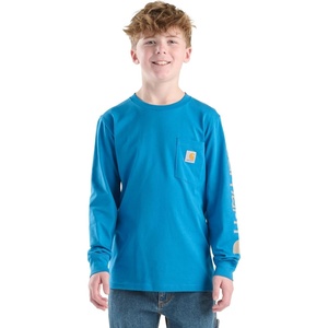 image:imageCarhartt Boys LongSleeve Logo Sleeve Pocket TShirt  Cotton Jersey  Midweight Cotton Is Soft Against The Skin But  Everyday WearDeep Water