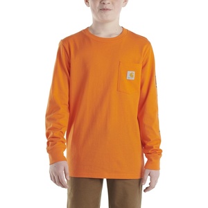 image:imageCarhartt Boys LongSleeve Logo Sleeve Pocket TShirt  Cotton Jersey  Midweight Cotton Is Soft Against The Skin But  Everyday WearExotic Orange