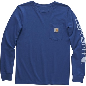 image:imageCarhartt Boys LongSleeve Logo Sleeve Pocket TShirt  Cotton Jersey  Midweight Cotton Is Soft Against The Skin But  Everyday WearGalaxy Blue