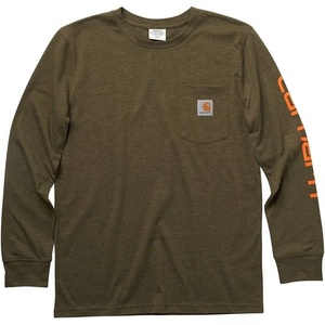 image:imageCarhartt Boys LongSleeve Logo Sleeve Pocket TShirt  Cotton Jersey  Midweight Cotton Is Soft Against The Skin But  Everyday WearIvy Green Heather