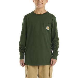 image:imageCarhartt Boys LongSleeve Logo Sleeve Pocket TShirt  Cotton Jersey  Midweight Cotton Is Soft Against The Skin But  Everyday WearMountain View