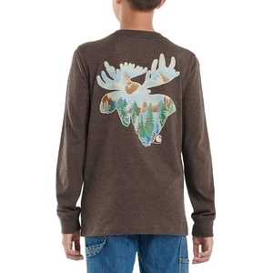 image:imageCarhartt Boys LongSleeve Logo Sleeve Pocket TShirt  Cotton Jersey  Midweight Cotton Is Soft Against The Skin But  Everyday WearMustang Brown Heather