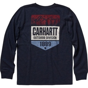image:imageCarhartt Boys LongSleeve Logo Sleeve Pocket TShirt  Cotton Jersey  Midweight Cotton Is Soft Against The Skin But  Everyday WearNavy Blazer Heather