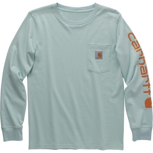 image:imageCarhartt Boys LongSleeve Logo Sleeve Pocket TShirt  Cotton Jersey  Midweight Cotton Is Soft Against The Skin But  Everyday WearPastel Turquoise