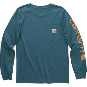 image:imageCarhartt Boys LongSleeve Logo Sleeve Pocket TShirt  Cotton Jersey  Midweight Cotton Is Soft Against The Skin But  Everyday WearShaded Spruce