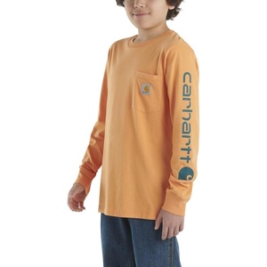 image:imageCarhartt Boys LongSleeve Logo Sleeve Pocket TShirt  Cotton Jersey  Midweight Cotton Is Soft Against The Skin But  Everyday WearTangerine