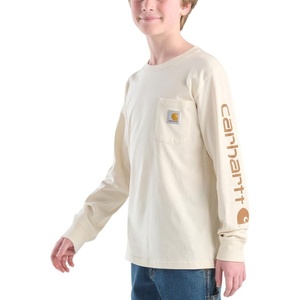 image:imageCarhartt Boys LongSleeve Logo Sleeve Pocket TShirt  Cotton Jersey  Midweight Cotton Is Soft Against The Skin But  Everyday WearTurtledove