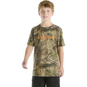 image:imageCarhartt Boys Short Sleeve Camo Print TShirtMossy Oak Country Dna Orange Logo