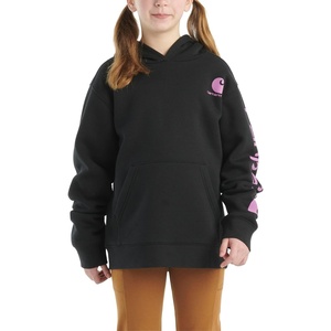 image:imageCarhartt Girls Hooded Sweatshirt  Polyester Blend  65Ounce 70 Cotton30 Polyester Printed Fleece  Everyday WearCaviar Black