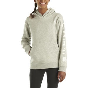image:imageCarhartt Girls Hooded Sweatshirt  Polyester Blend  65Ounce 70 Cotton30 Polyester Printed Fleece  Everyday WearGrey Heather