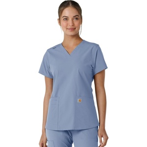 image:imageCarhartt Scrubs for Women Force CrossFlex Panel VNeck Tops with 3 PocketsCeil Blue