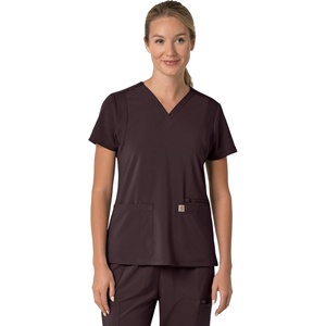 image:imageCarhartt Scrubs for Women Force CrossFlex Panel VNeck Tops with 3 PocketsDark Sepia