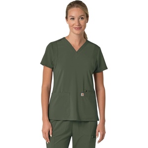 image:imageCarhartt Scrubs for Women Force CrossFlex Panel VNeck Tops with 3 PocketsOlive