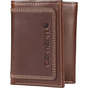image:imageCarhartt Leather TripleStitched Trifold Wallet Brown  Mens Rugged Triple Stitch Wallets Available in Multiple StylesBrown Trifold