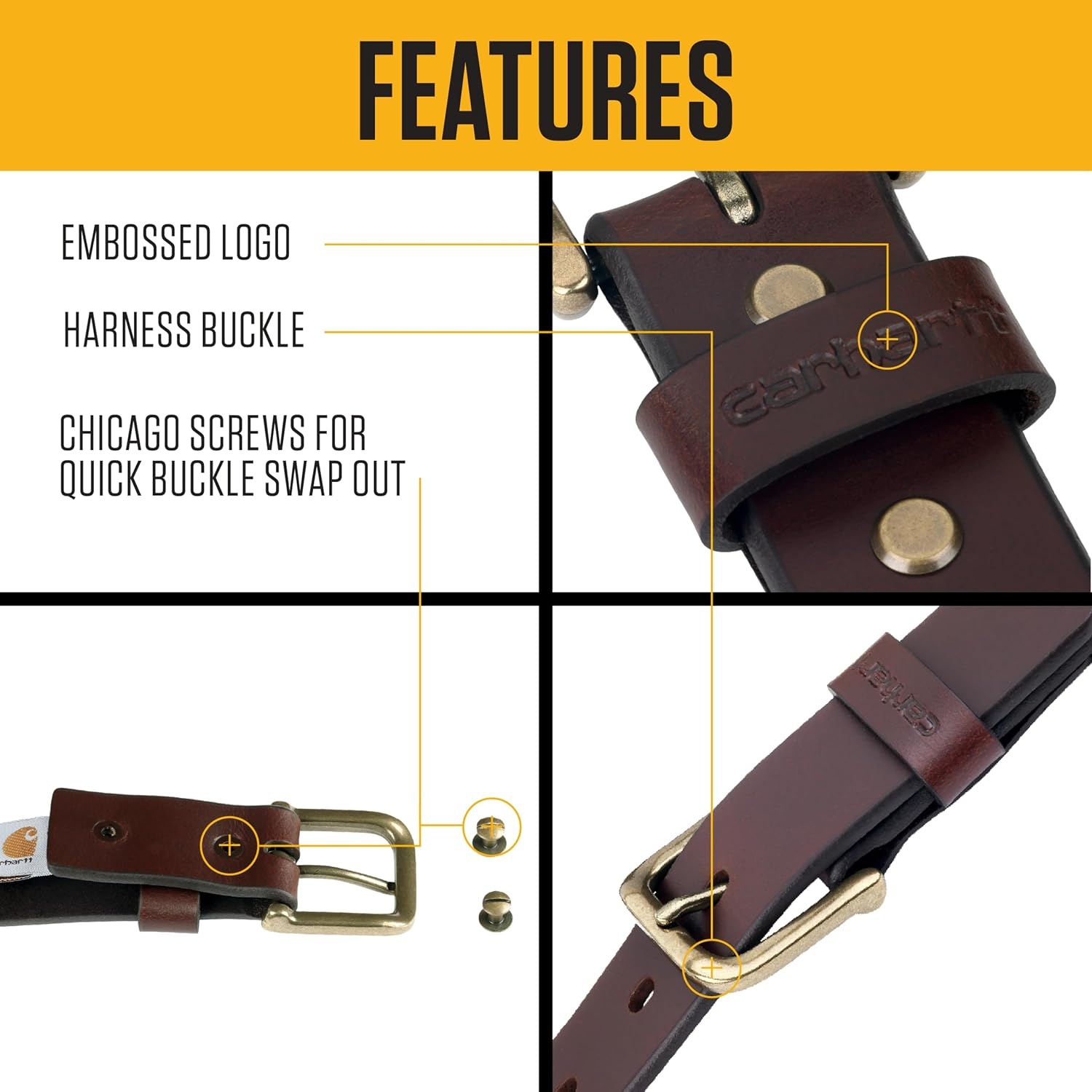 image:imageCarhartt Womens Casual Rugged Belts Available in Multiple Styles Colors amp SizesClassic Leather Buckle W Nickle Roller Finish Black