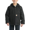 image:imageCarhartt Boys FlannelLined Hooded Canvas Insulated ZipUp Jacket  Polyester Blend  Quilted Polyester Brushed TricotLined Main Body  Everyday WearCaviar Black