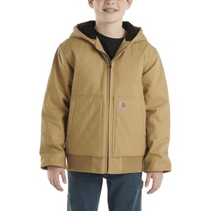 image:imageCarhartt Boys FlannelLined Hooded Canvas Insulated ZipUp Jacket  Polyester Blend  Quilted Polyester Brushed TricotLined Main Body  Everyday WearBrown
