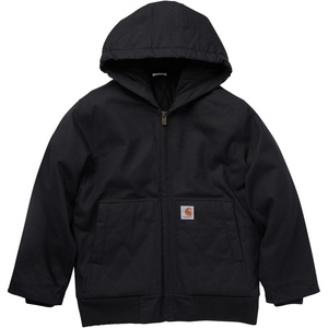 image:imageCarhartt Boys FlannelLined Hooded Canvas Insulated ZipUp Jacket  Polyester Blend  Quilted Polyester Brushed TricotLined Main Body  Everyday WearCaviar Black