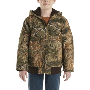image:imageCarhartt Boys FlannelLined Hooded Canvas Insulated ZipUp Jacket  Polyester Blend  Quilted Polyester Brushed TricotLined Main Body  Everyday WearMossy Oak Country Camo