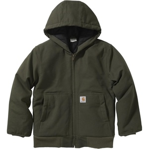 image:imageCarhartt Boys FlannelLined Hooded Canvas Insulated ZipUp Jacket  Polyester Blend  Quilted Polyester Brushed TricotLined Main Body  Everyday WearOlive