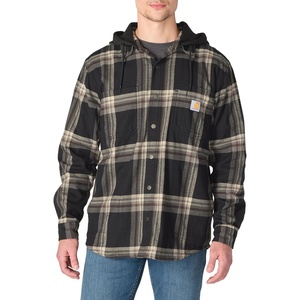 image:imageCarhartt Mens 107011 Rugged Flex Relaxed Fit Flannel Fleece Lined HBlackMud Gray