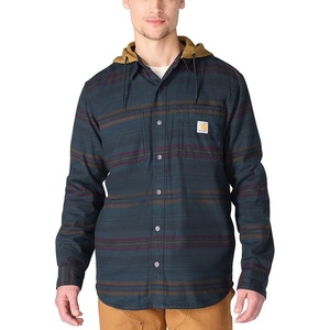 image:imageCarhartt Mens 107011 Rugged Flex Relaxed Fit Flannel Fleece Lined HDeep Smoke Blue