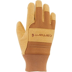 image:imageCarhartt Boys Junior Synthetic Suede Knit Cuff Glove  UnisexBrownBarley
