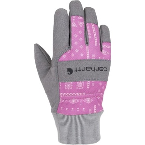 image:imageCarhartt Boys Junior Synthetic Suede Knit Cuff Glove  UnisexPink PaisleyGrey