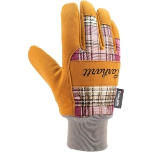 image:imageCarhartt Womens Insulated Suede Work Glove With Knit CuffWild Rose Plaid