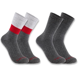 image:imageCarhartt Mens Midweight SyntheticWool Blend Colorblock Crew Sock 2 PackAssorted 01 Red Block